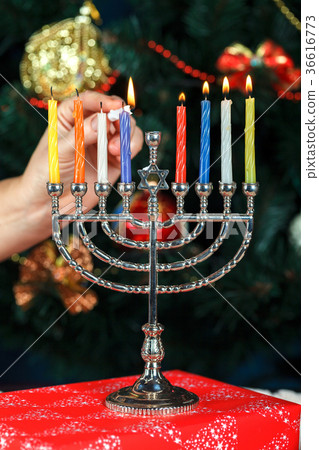 Menorah with candles for Hanukkah Menorah with candles for Hanukkah 36616773