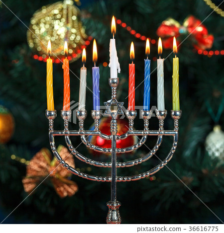 Menorah with candles for Hanukkah  36616775