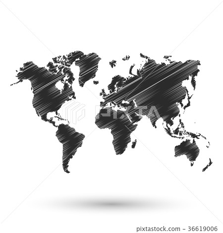 Black world map sketch design 36619006