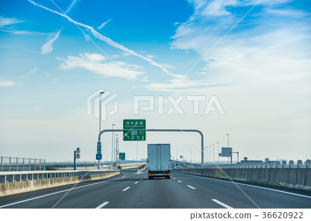 Trucks traveling on Ise Bay coastal road Trucks traveling on Ise Bay coastal road 36620922