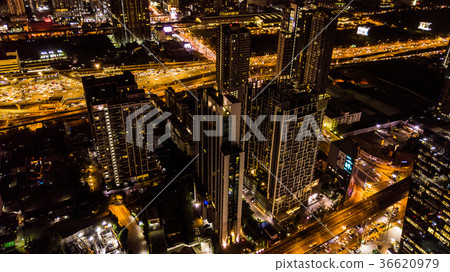 Aerial view of building or city in Night time Aerial view of building or city in Night time 36620979