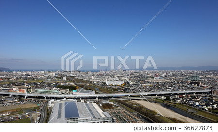 從地鐵Shichisu線車基地取的福岡市西區上部的空中射擊 36627873