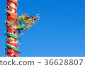 Chinese Dragon on Red Pillar on Blue Background 36628807