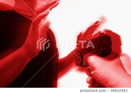 Robber with a gun robbing a man surrender Robber with a gun robbing a man surrender 36632461