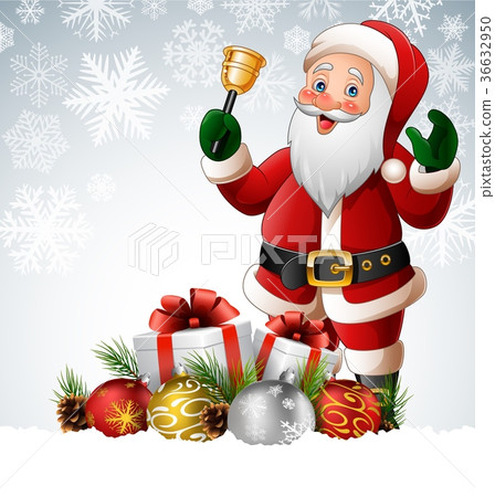 Christmas background with santa claus ringing bell - Stock Illustration