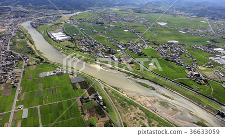 Aerial view August 31, 2017 _ Chikugo River after heavy rain in northern Kyushu Aerial view August 31, 2017 _ Chikugo River after heavy rain in northern Kyushu 36633059