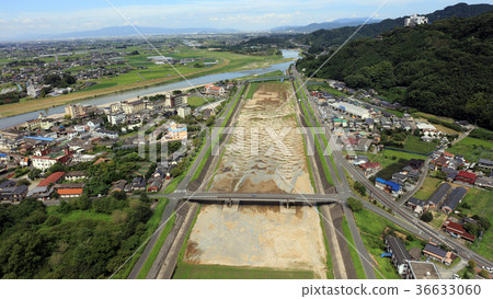 Aerial view August 31, 2017 _ Chikugo River after heavy rain in northern Kyushu Aerial view August 31, 2017 _ Chikugo River after heavy rain in northern Kyushu 36633060