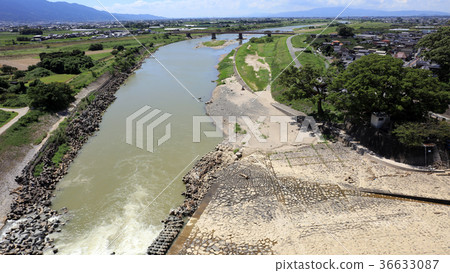 Aerial view August 31, 2017 _ Chikugo River after heavy rain in northern Kyushu Aerial view August 31, 2017 _ Chikugo River after heavy rain in northern Kyushu 36633087