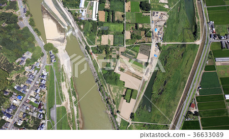 Aerial view August 31, 2017 _ Chikugo River after heavy rain in northern Kyushu Aerial view August 31, 2017 _ Chikugo River after heavy rain in northern Kyushu 36633089