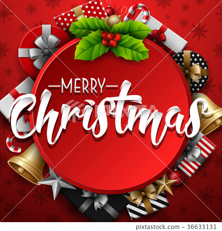 Christmas round frame with holly berry 36633131