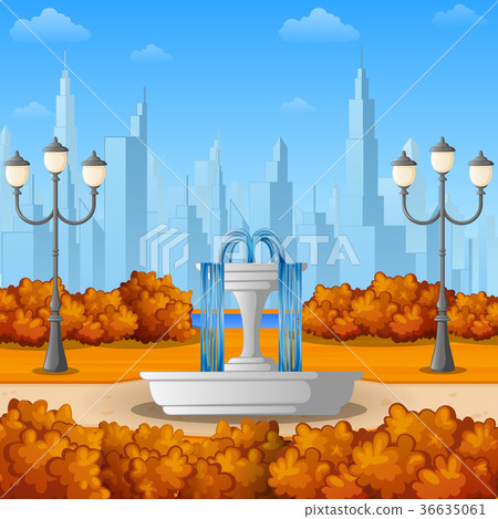 City park background with fountain - Stock Illustration [36635061] - PIXTA