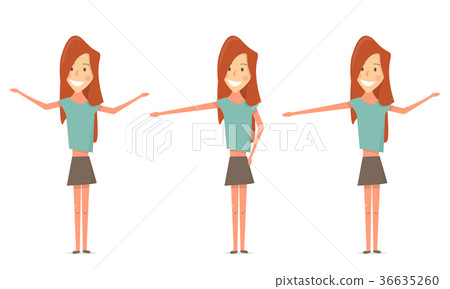 Cute woman. Shows hands and smiling. Standing in Cute woman. Shows hands and smiling. Standing in 36635260