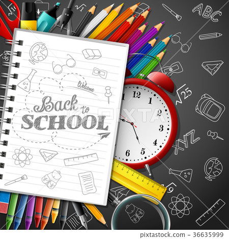 School background with school supplies School background with school supplies 36635999