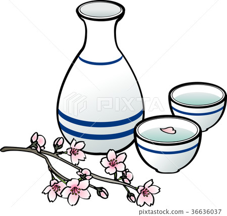 Sake and cherry blossoms 36636037