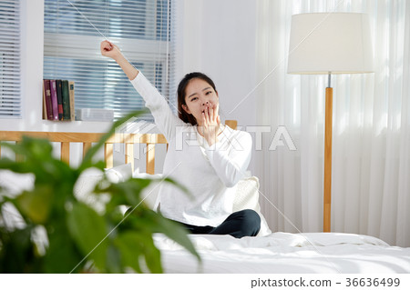 舒展在床上的二十的少婦假日,生活方式 舒展在床上的二十的少婦假日,生活方式 36636499