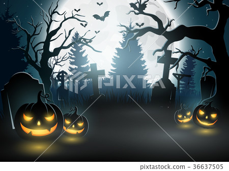 Halloween background with scary pumpkins 36637505