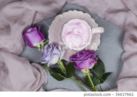 A cup of coffee with marshmallow for breakfast A cup of coffee with marshmallow for breakfast 36637662