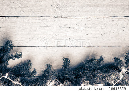 Wooden white texture background with christmas fir 36638859