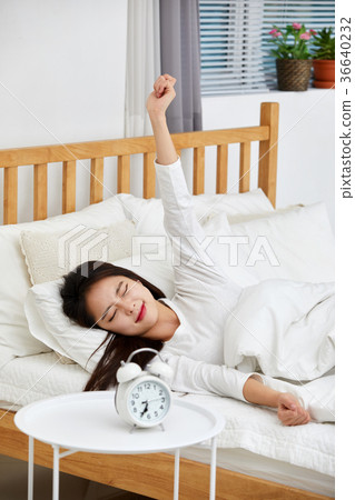 Woman, weather, alarm, sleep, oversleep, bed 36640232