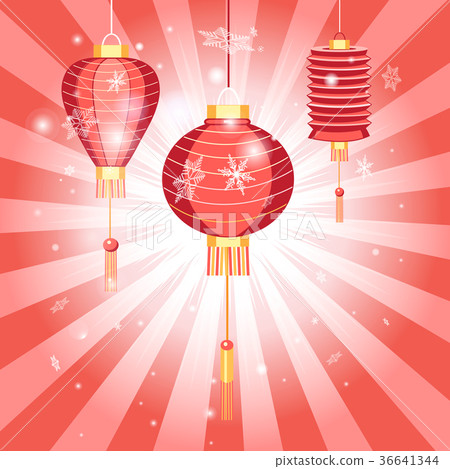 New Years bright postcard with Chinese lanterns New Years bright postcard with Chinese lanterns 36641344