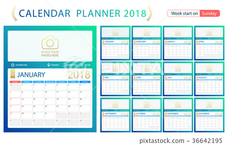 English calendar planner for year 2018, week start 36642195