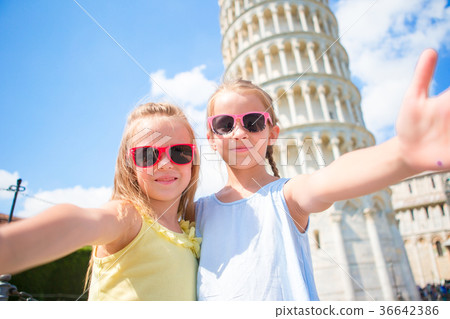Little kids taking selfie background the Leaning Little kids taking selfie background the Leaning 36642386