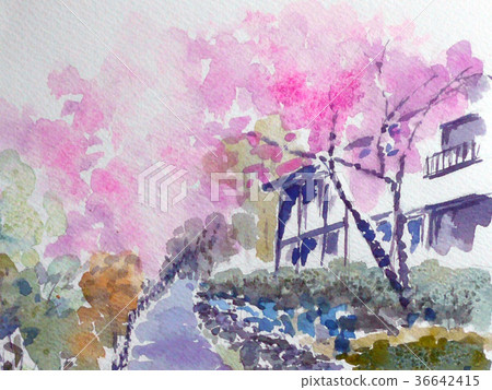 櫻花素描學校建築學習建築春天 36642415