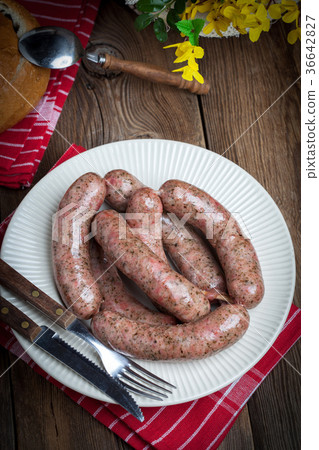 Homemade white sausage out pigs meat. Homemade white sausage out pigs meat. 36642827
