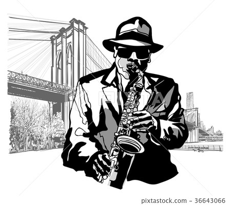 Saxophonist at Brooklyn Bridge 36643066