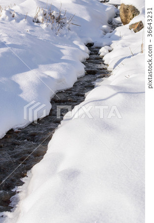 Melting of ice on the river in winter 36643231