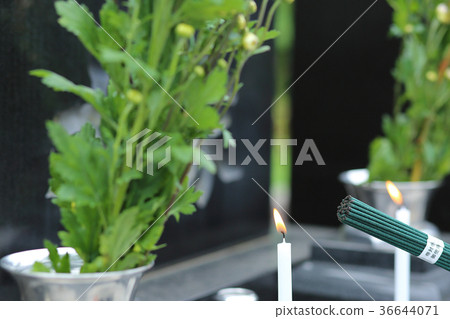 去墳墓，香火和蠟燭圖像 36644071