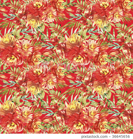 Seamless pattern with large watercolor flowers by 36645656