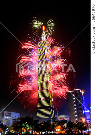 New Year's fireworks, 101 New Year's fireworks, fireworks, Taipei 101 fireworks, Taipei 101 building fireworks, 101 fireworks, 101 building fireworks, night view 36645970
