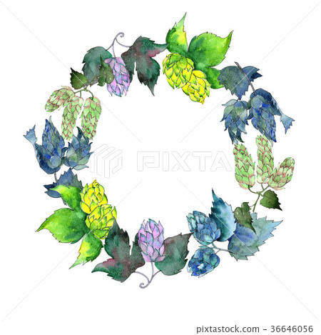 Wildflower hops flower wreath in a watercolor 36646056