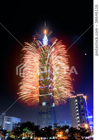 New Year's fireworks, 101 New Year's fireworks, fireworks, Taipei 101 fireworks, Taipei 101 building fireworks, 101 fireworks, 101 building fireworks, night view 36646116