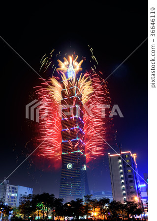 New Year's fireworks, 101 New Year's fireworks, fireworks, Taipei 101 fireworks, Taipei 101 building fireworks, 101 fireworks, 101 building fireworks, night view 36646119