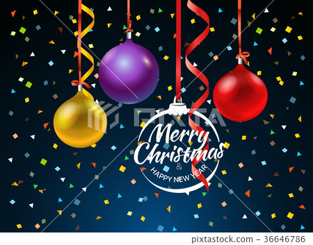 Merry Christmas greeting card with color baubles 36646786