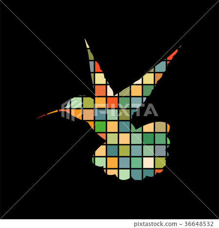 Hummingbird mosaic color silhouette animal 36648532