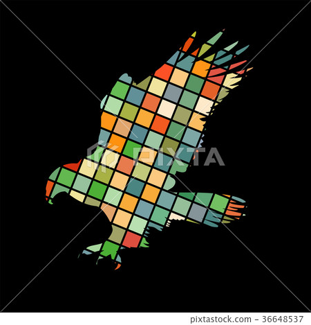 Hawk eagle falcon bird mosaic color silhouette 36648537