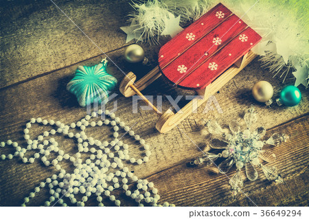 sled Santa Claus and Christmas balls sled Santa Claus and Christmas balls 36649294