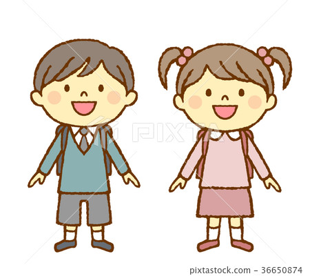 Boy and girl school bag laugh - Stock Illustration [36650874] - PIXTA