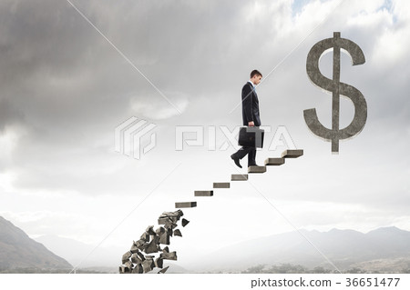 Businessman climbing stone ladder Businessman climbing stone ladder 36651477