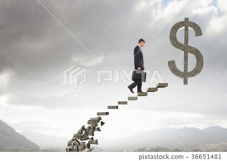Businessman climbing stone ladder Businessman climbing stone ladder 36651481