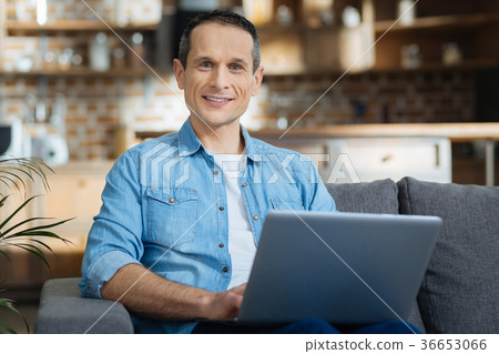 Portrait of delighted male person that being at 36653066