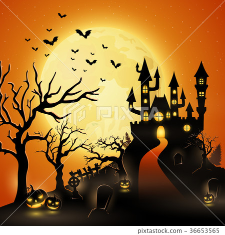 Halloween background with castle and scary pumpkin Halloween background with castle and scary pumpkin 36653565