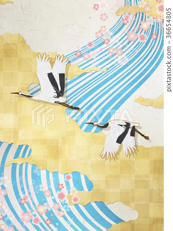 Background material (gold leaf, cloud, streamline, cherry blossom, crane) 36654805