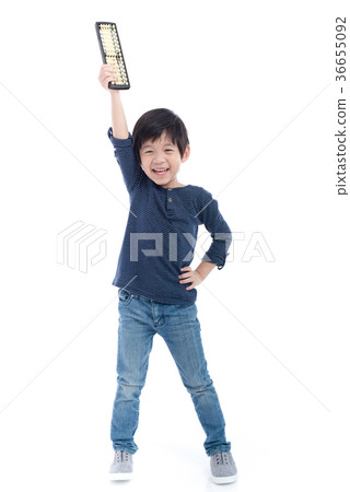 Asian child holding Soroban abacus 36655092