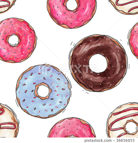 Watercolor tasty donuts vector pattern Watercolor tasty donuts vector pattern 36656855