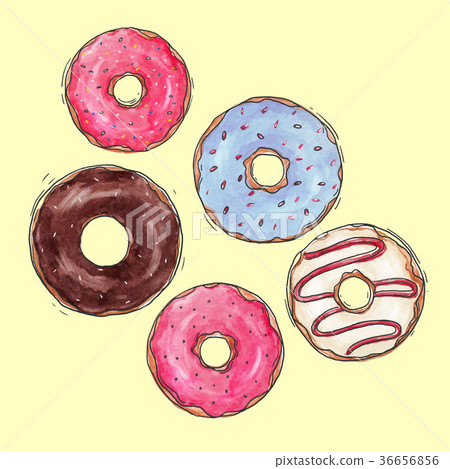 Watercolor tasty donuts vector set - Stock Illustration [36656856] - PIXTA