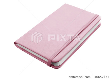 Pink leather notebook with elastic band closure. Pink leather notebook with elastic band closure. 36657145